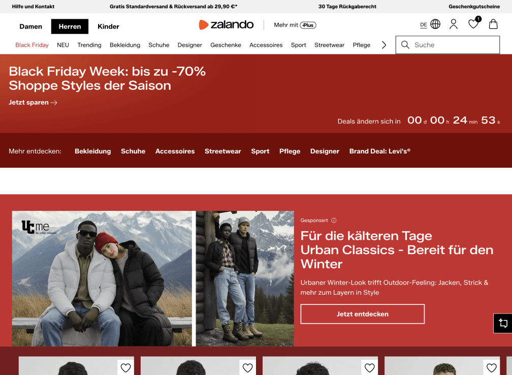 Startseite von zalando.de